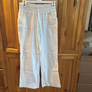 BCX Creamy White Linen Blend Pants